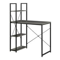 Pemberly Row Modern Office Workstation with Shelves in Gray Wood