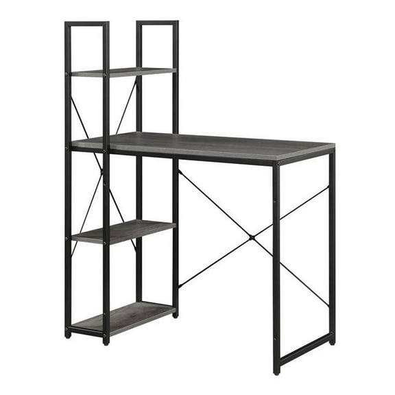 Pemberly Row Modern Office Workstation with Shelves in Gray Wood