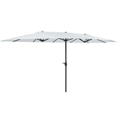 60in Vented Umbrella - Best Choice Products 15x9ft Large Rectangular Outdoor Aluminum Twin Patio Market Umbrella w/ Crank, Wind Vents for Backyard, Patio, Lawn - White