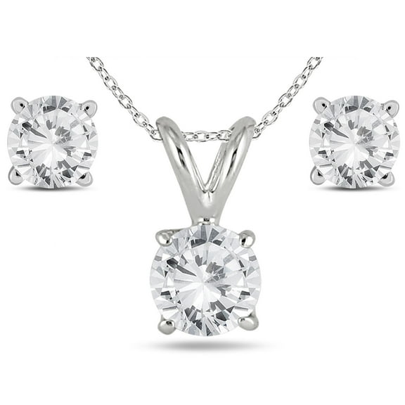 SZUL Women's 14K White Gold 1 Carat TW Diamond Pendant and Earring Matching Set (J-K-L Color, I2-I3 Clarity)