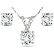 SZUL Women's 14K White Gold 1 Carat TW Diamond Pendant and Earring Matching Set (J-K-L Color, I2-I3 Clarity)