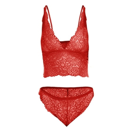 

Pedort Lingerie For Women Plus Size Women Lingerie Set 2 Piece Lace with Bra and Panty Sleepwear(Red XXL)