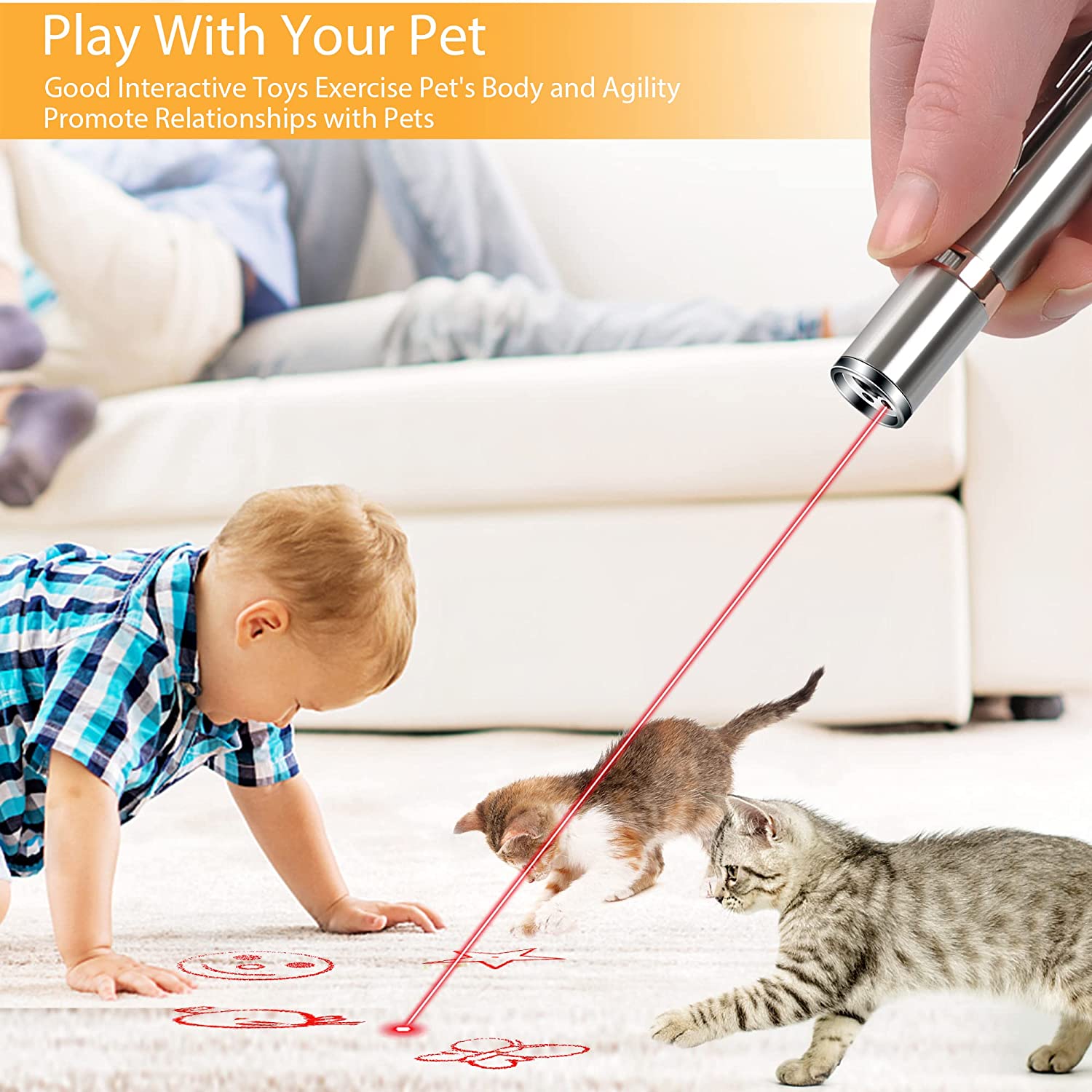Fynigo Cat Laser Pointer Toy Rechargeable, Silver photo 5