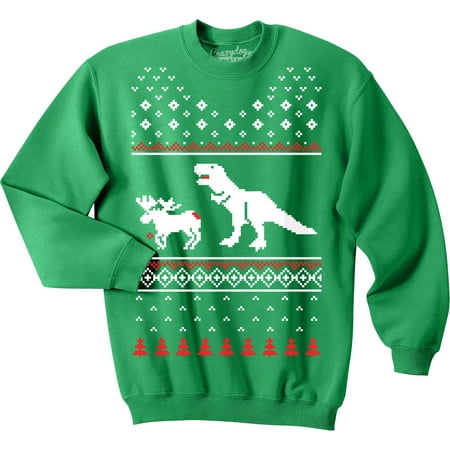 Crazy Dog Funny T-Shirts - T-Rex Attack Christmas Ugly Sweater Unisex ...