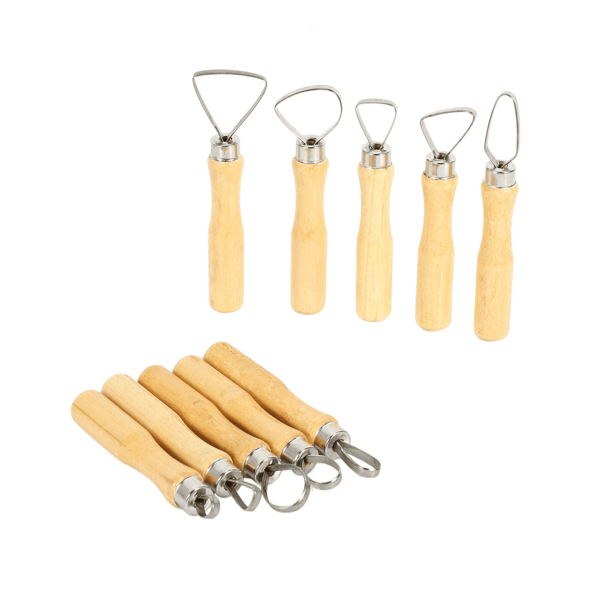 Metal + Wood Thick Handle Flat Wire Cutter Clay Pottery Sculpting Tool Set Pack of 40