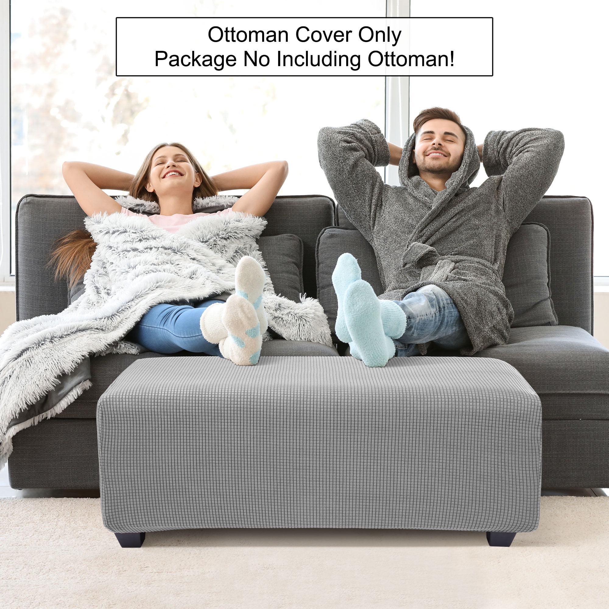Unique Bargains Stretch Ottoman Cover Slipcover Furniture Covers Light Gray Large