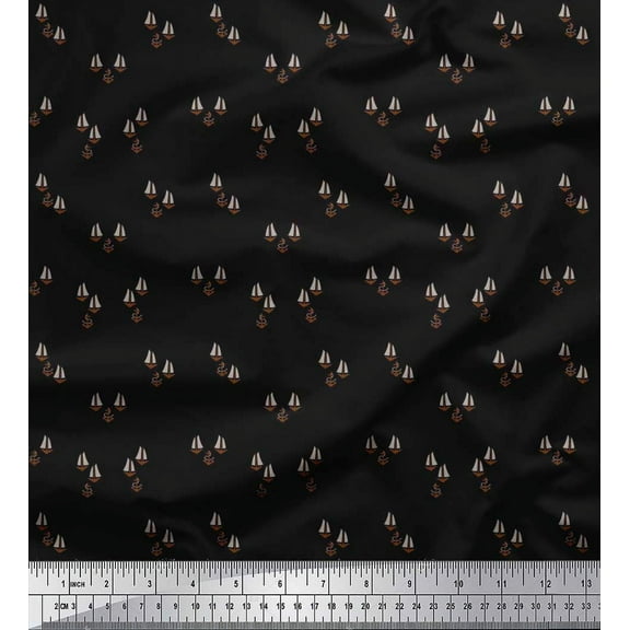 Soimoi Cotton Duck Fabric Yacht & Anchor Hook Nautical Print Fabric by The Yard 42 Inch Wide