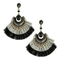 thumbnail image 3 of 2 piezas de pendientes colgantes con borlas, elegantes pendientes de aleación con diamantes de imitación. Negro, 3 of 9