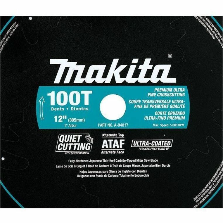 Makita A-94817 12-Inch 100 Tooth Ultra Coated Quiet Cutting Mitersaw Blade 