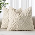 thumbnail image 1 of DecorUhome Paquete de 2 fundas de almohada de 18 x 18, fundas de almohada de lana sintética suave para sofá, color beige (solo funda de almohada, no incluye rellenos), 1 of 9