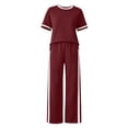 thumbnail image 7 of Womens Summer Two Piece Sets Sportswear Wide Leg Pants Casual Sports Set Travel Vacation Short Sleeve Sets Matching Sets Women Clothing, 7 of 7
