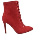 thumbnail image 2 of Stain Delicious Stiletto High Heels Lace Up Pointy Toe Women Ankle Boots Booties Side Zipper Suede Red, 2 of 3