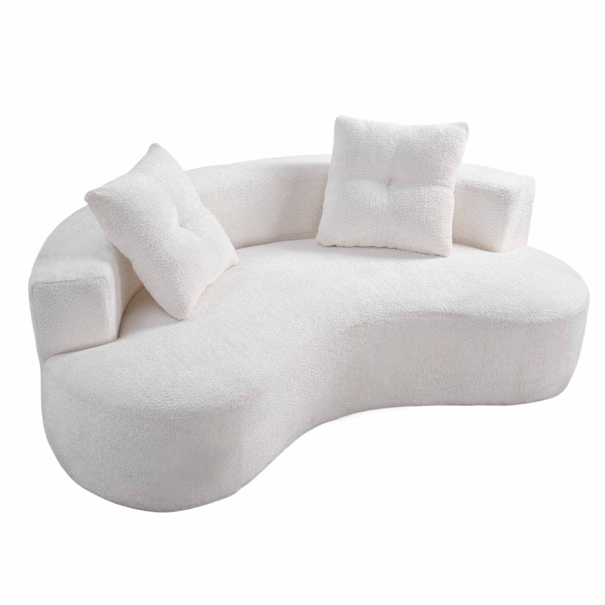 Lunale Curved Boneless Sofa, Modern 3 Seater Cloud Couch, No Assembly Required, Chenille Floor Sofa for Living Room, White