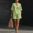 thumbnail image 2 of GZWYHT 2 Piece Linen Set For Women，Travel Outfits Linen Beach Set Linen Two Piece Set Embroidered Tops Beach Vacation Set Embroidered Linen Shirt And Pant Yellow L, 2 of 4