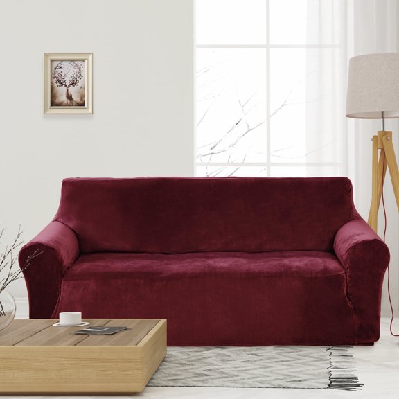 Deconovo 1 Piece Stretch Velvet Sofa Cover, Black, Strapless Sofa Slipcover, Plush Soft Furniture Protector