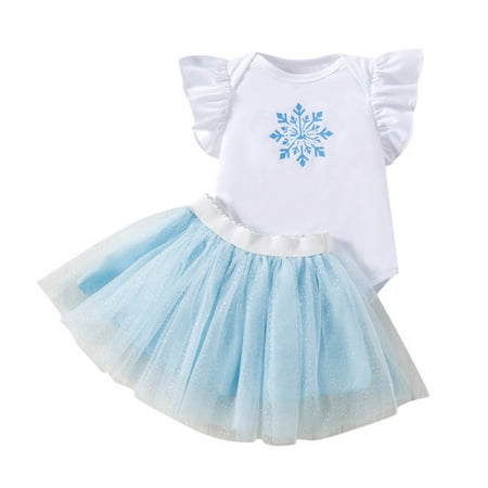 

TJAZFJPA Baby Outfits Girls Newborn Toddler Girls Ruffles Fly Sleeve Snow Prints Romper Tulle Dance Party Skirts Two Outfits Big Sister Little Sister Matching Outfits Halloween