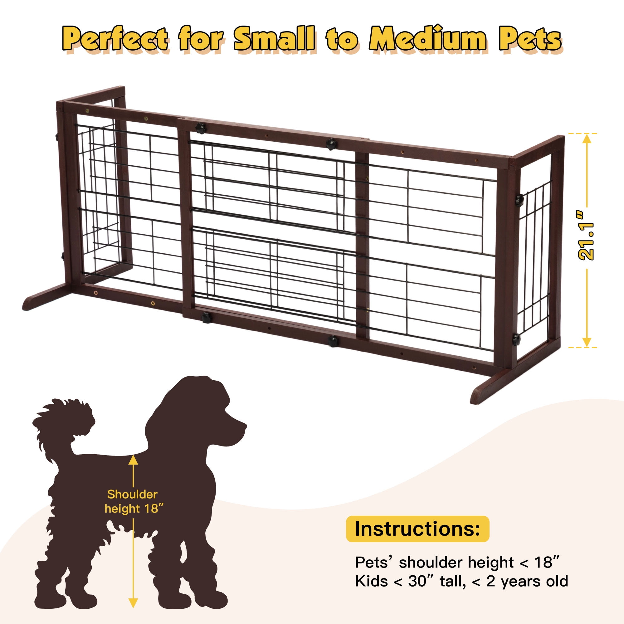 Coziwow Freestanding Wood Pet Gate, 38"-71" Sturdy Solid Wood Dog Gate for The House, Doorway, Stairs, Pet Puppy Safety Fence, Brown