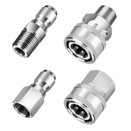 TAPDRA Stainless Steel Pressure Washer Adapter Set 3/8 Inch NPT 4 Pcs 5000 PSI for Hot Cold Water Pressure Washers