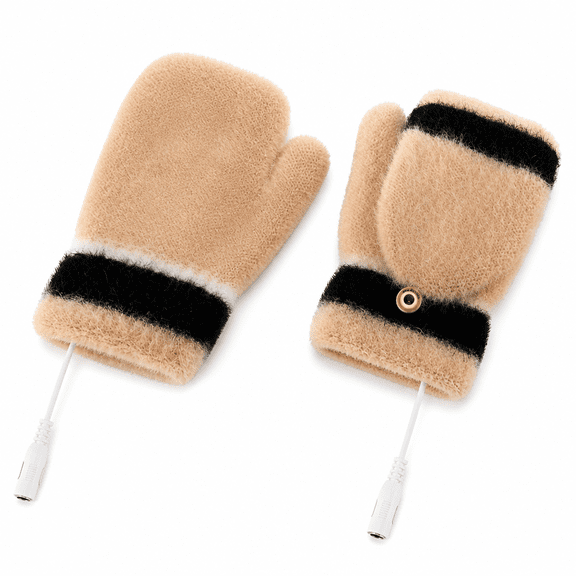 FLORNIX Usb Heated Mitten Winter Warm Knit Gloves for Women