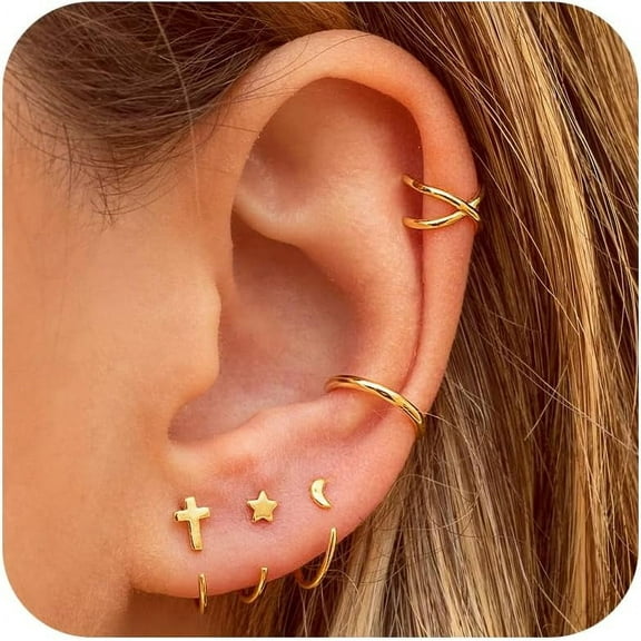 Ear Cuffs Non Piercing Ear Cuff Earrings Gifts Trendy Stuff 14K Gold Plated Earrings For Women Hypoallergenic Non Pierced Clip On Cartilage Earring Set Jewelry[Z1]