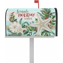 Coastal Christmas Mailbox Covers Magnetic Mailbox Wraps, Seaside Holiday Wishes Xmas Beach Starfish Post Letter Box Cover for Garden Yard Outdoor Decor Standard Size 21x25.5 Inch