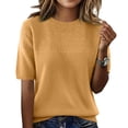 thumbnail image 3 of Lumtrix Short Sleeve Sweater for Women Round Neck Eyelet Knit Casual Work Tops Beach Fashion Vacation Spring Summer Clothes Khaki M, 3 of 6