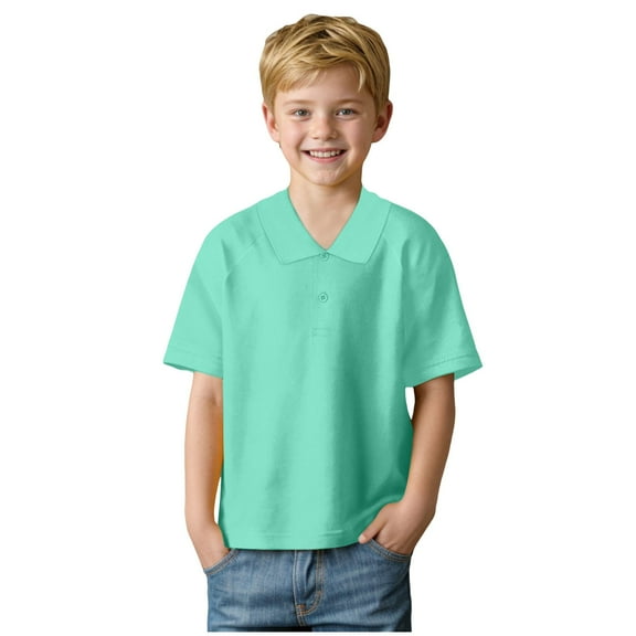 Xyant Boys Uniform Shirts Short Sleeve Polo Shirt for Boys Casual Solid Gentleman Summer Tops Toddler Kids Holiday T Shirt Light Green,15-16 Years