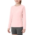 thumbnail image 3 of Jinhomg Girls Long Sleeve Shirt with Pockets UPF50+ Lightweight Crewneck Quick Dry Sun Shirts Kids Basic Active Workout Running Tee Pink,4 Years, 3 of 7