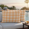 thumbnail image 4 of Orange White Check Outdoor Waterproof Pillow Covers, Farmhouse Fall Buffalo Plaid Decorative Rectangle Throw Pillowcase Sofa Cushion Sham for Patio/Couch/Chair, 20"x12" 2 Pack, 4 of 8