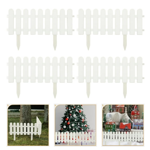 Minkissy White Plastic Garden Picket Fence with 8 Stakes PP Material Outdoor Yard Decoration
