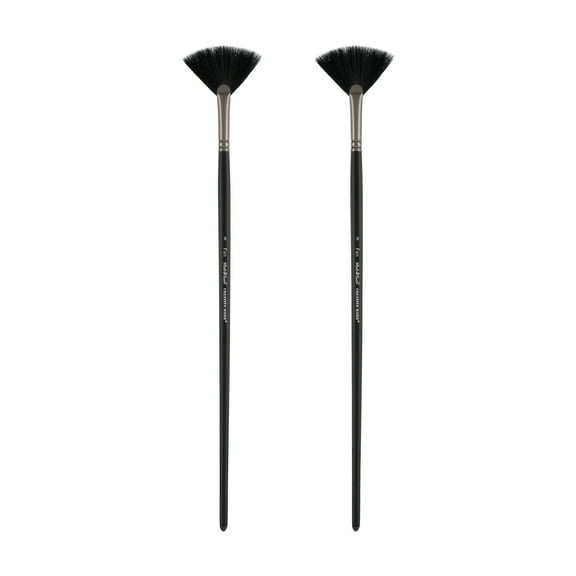 Black Swan Synthetic Red Sable Fan Paint Brushes - Fan Size # 8 - Set of 2 - Professional Quality Long Handle Paint Brushes for Oil, Heavy Body Media and Acrylic - Artists of All Levels