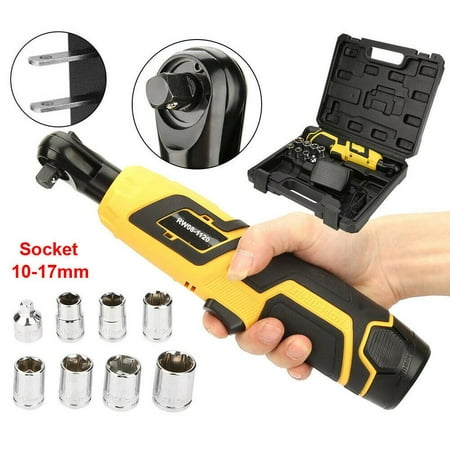 HERCHR Electric Ratchet Wrench, 12V 3/8inch 40Nm Electric Cordless Right Angle Ratchet Wrench Set US Plug 110V, Cordless Ratchet Wrench, Ratchet Wrench Tool