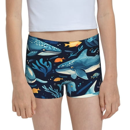 Pofeuu Playful Whales Underwater Scene Print Soft Cotton Girls Boyshort panties Toddler Underwear-X-Large