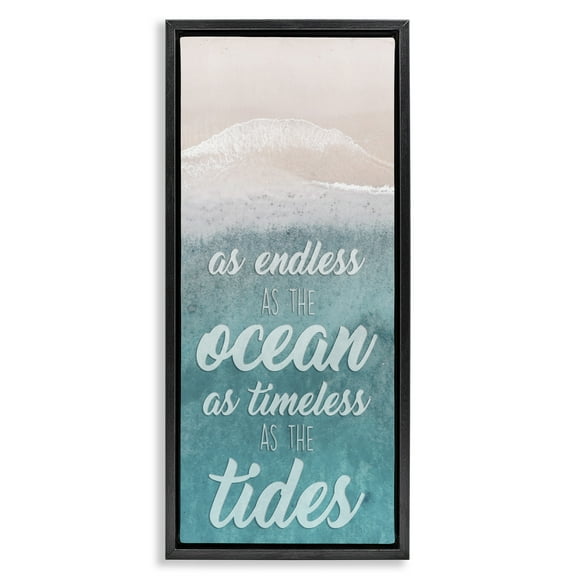 Stupell Industries Timeless As Tides Beach Phrase Inspirational Painting Black Floater Framed Canvas Art Print Wall Art, 11 x 25