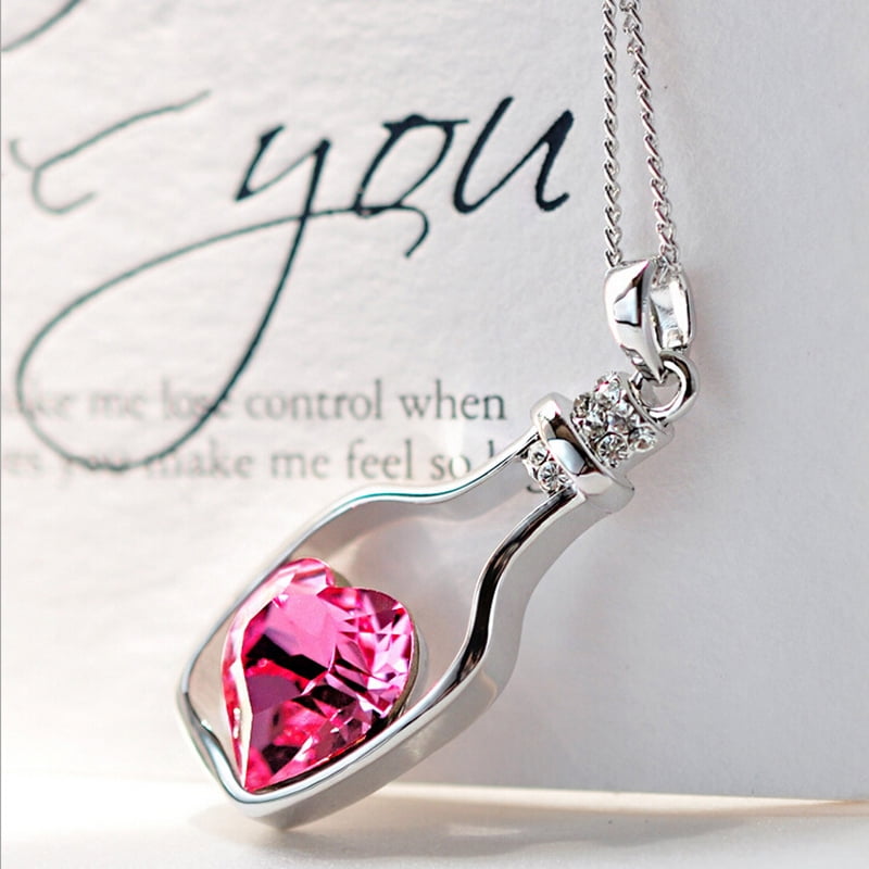 TOPOB Women Fashion Popular Pink Crystal Necklace Love Drift Bottles Pendant Necklace Jewelry Gift 