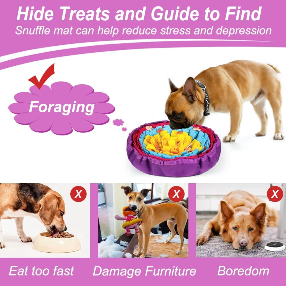 Snuffle Mat for Dogs, Adjustable Dog Puzzle Toys Sniff Mat for All Breeds Dogs, Interactive Enrichment Toys for Slow Eating and Mental Stimulation (Yellow Blue Purple)