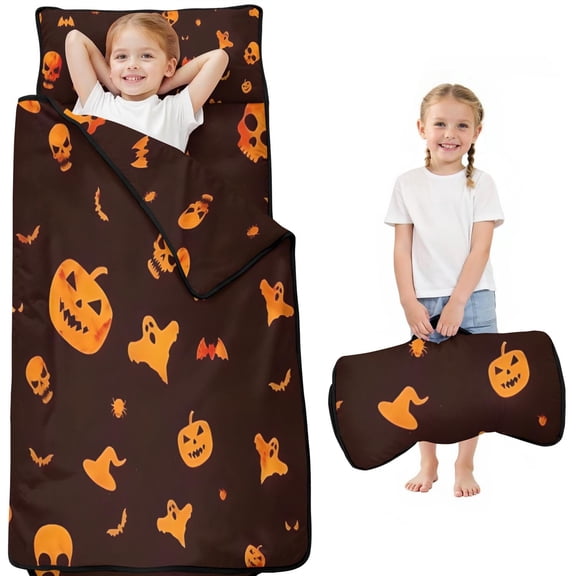 Glowing Halloween Icons Pattern Toddler Nap Mats for Kids Preschool,50"x20" Sleeping Mat Bag or Kids,Toddler Sleeping Bag,Toddler Nap Mat or Daycare