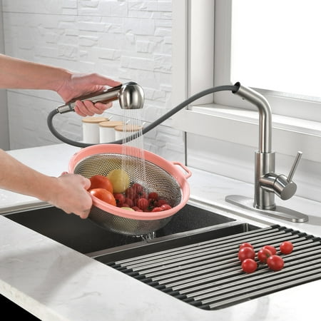 

Stainless Kitchen Faucets with Pull Down Sprayer Single Handle Kitchen Sink Faucet with Pull Out Sprayer(Silver)