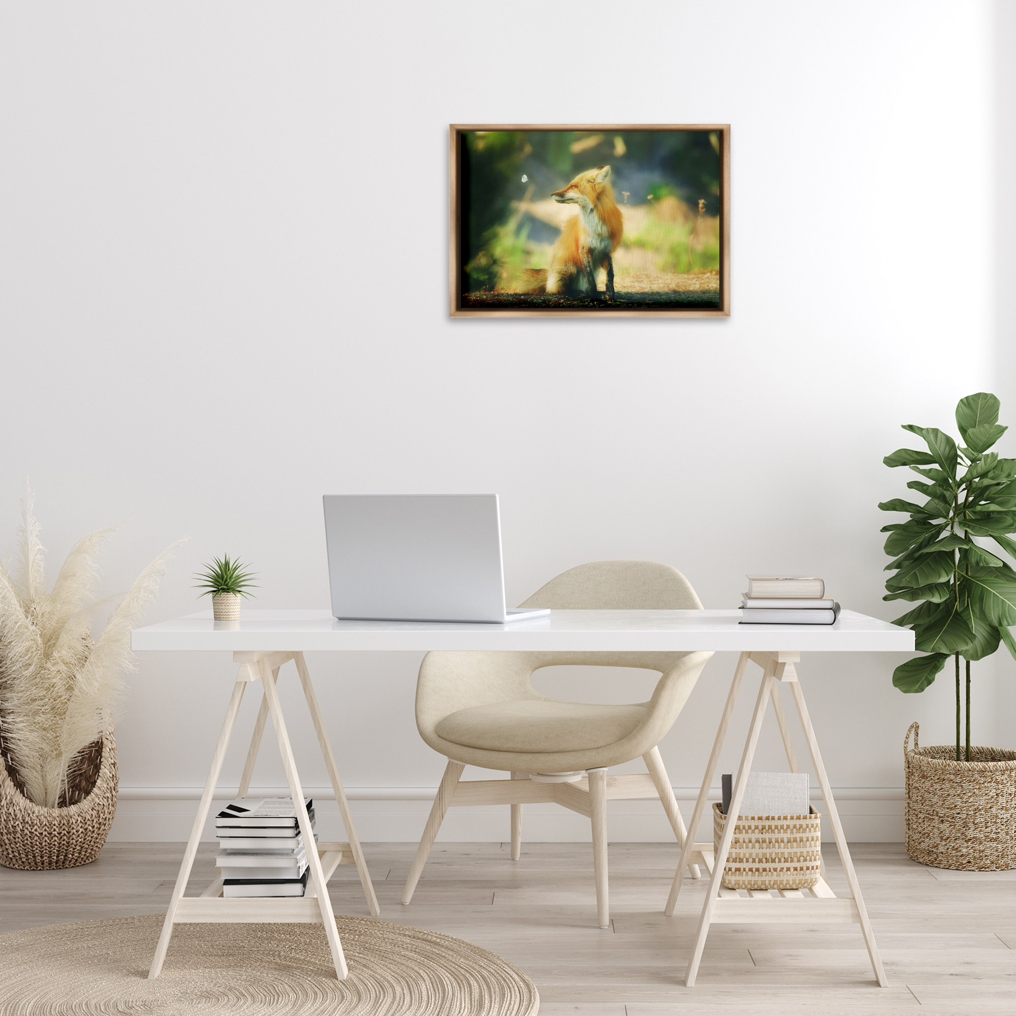 Stupell Industries Fox Kit & Butterfly Animals & Insects Photography Brown Floater Framed Canvas Art Print Wall Art, 25 x 17
