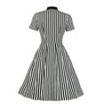 thumbnail image 3 of Zpanxa 1950's Dresses for Women Vintage, Gothic Butterfly Tie Stripe Short Sleeve Dress, Formal Stretch Slim High Waist Swing Dress, Audrey Hepburn Style Party Dresses Black L, 3 of 3