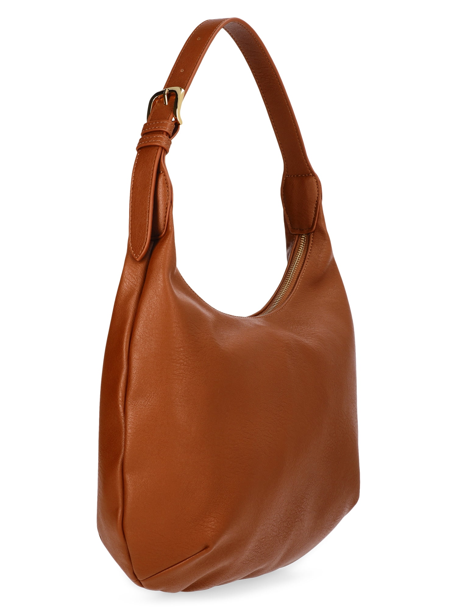 Time and Tru Women's Sybil Faux Leather Hobo Handbag, Cognac