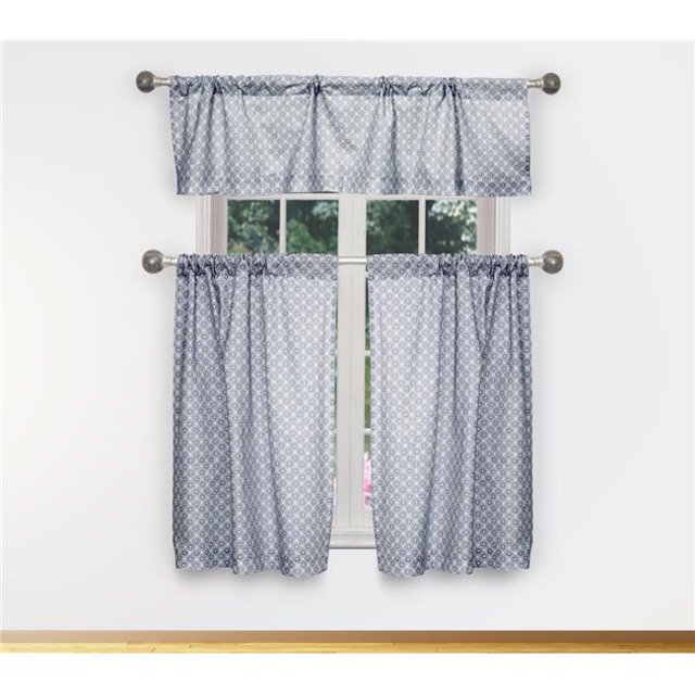 Vera CELE 15132D12 Tier & Valance Set - Rideaux de Fenêtre - Imprimé Floral - Bleu Marine