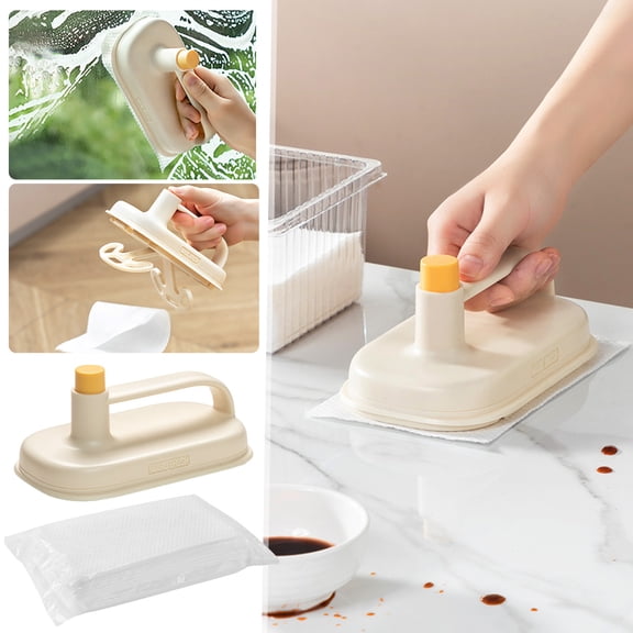 Vxdvou Disposable MagicS Cleaning Brush, Strong Sponge Dirt Removal Brush with Ergonomic Handle for Kitchen, Bathroom, Dish Cleaning, Reusable with Extra Cloths for Stubborn Stains