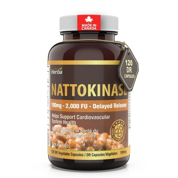 Herba Nattokinase Supplement 2000 FU – 100mg, 120 Delayed Release Capsules | Helps to Support Heart Health | Made in Canada