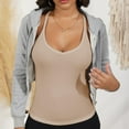 thumbnail image 4 of Women's Ribbed Knit Deep V Neck Tank Top with Seamless Design - Small, Beige, 4 of 7