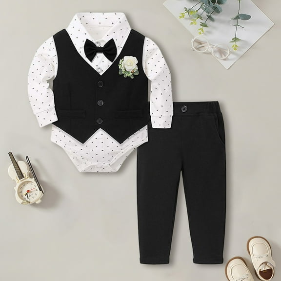 Tfken Boys Outfit Set Size 0 Months-3 Months Baby Clothes Suits Tuxedo Gentleman Outfits Formal Dress Shirt Vest Pants Baby Suit Sets Toddler Boy Outfit Black