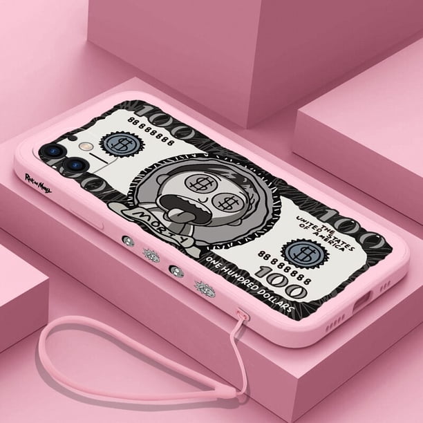 Ricks and Morties-funda de silicona con cordón para iPhone, carcasa de teléfono con diseño de dólar para iPhone 14, 13, 12, 11 Pro Max, Mini, X, XR, XS, SE 2020, 8, 7, 6, 6S Plus Fivean unisex