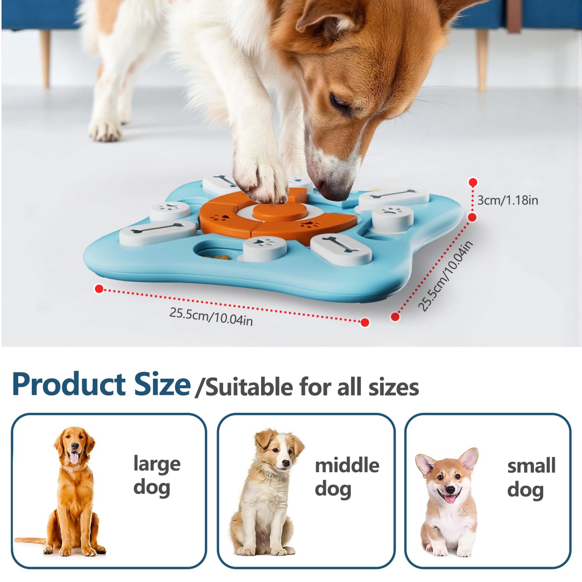 Interactie Dog Puzzle Toy for IQ Training, Mental Stimulation, Slow Feeding Fun, Enrichment Actiity with Squeaker, Sliding Treat Dispenser, Durable PP Material for Small Medium Large Dogs, Blue