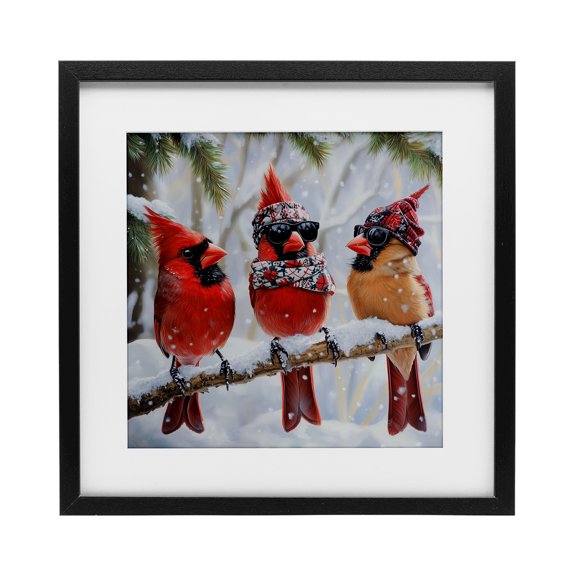 Stupell Industries Rustic Lodge Row of Cool Cardinals Black Framed Print Under Glass, 13 x 13, by Jim Baldwin