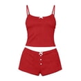 thumbnail image 6 of KIHOUT Women's Lace Trim Ribbed Knit Cami Top and Bow Detail Shorts 2 Piece Loungewear Pajama Set for Summer Sleep and Casual Lounging, 6 of 6